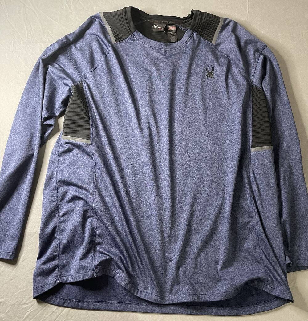Spyder Active Dust Navy Heather Performance Long Sleeve Crew Neck Shirt Mens 2XL